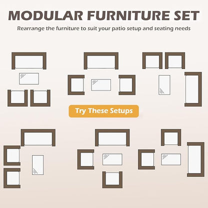 FDW | 4-Piece Patio Furniture Set | Gray & Khakhi | Outdoor Wicker Furniture with Coffee Table | Modern Rattan Chairs Conversation Set | Outdoor Seating | Weather-Resistant | for Porch, Garden, Lawn