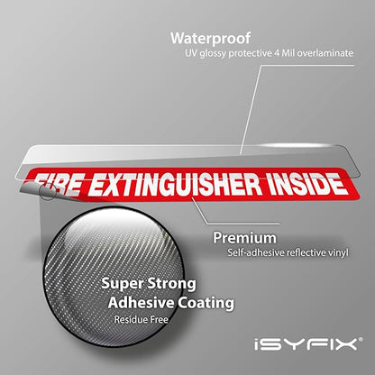 iSYFIX Fire Extinguisher Inside Sticker Sign – 5 Pack 12x2.5 Inch – Self-Adhesive Reflective Vinyl Decals, Laminated UV, Weather, Scratch, Fade Resistance, for Cars, Trucks, Trailers & Vehicles