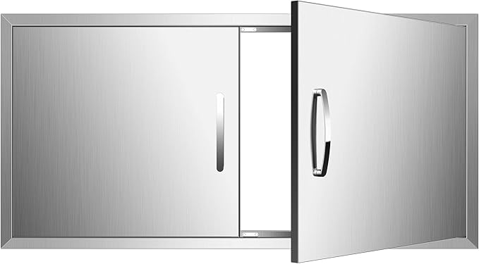 Outdoor Kitchen Doors 42W x 21H Inch, Double BBQ Access Doors 304 Stainless Steel for Outdoor Kitchen Cabinet Grill Station or BBQ Island