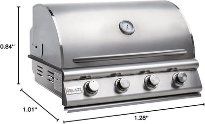 Blaze Prelude LBM Built-In Propane Gas Grill | 32-Inch 4-Burner BBQ with 56,000 BTUs | 304 Stainless Steel Construction | Flame Stabilizing Grids | BLZ-4LBM-LP