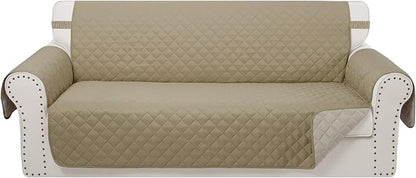 Reversible 4 Seater Sofa Cover 91" Large, Sofa, Camel/Beige | Couch Cover Furniture Protector with Foam Sticks Elastic Straps Furniture Protector for Pets Children Dog Cat