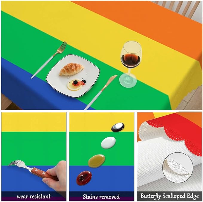 Swono Tablecloth 52"X70" Rainbow Flag, Gay and LGBT Rainbow Flag Rectangle Table Cover Anti-Oil Tablecloth for Dining Tables, Parties, Wedding and Banquet Decoration