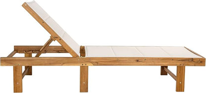 JONATHAN Y Lagunan 23.62" x 77.17" Acacia 5-Position Chair, White/Natural | Modern Coastal Reclining Patio Lounger, Foldable, Teak Oil Finish, 350lb Capacity, Breathable Mesh Sling Seat, Armless Design