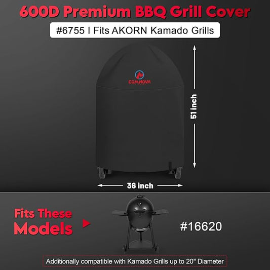 Comnova Grill Cover for Char-Griller AKORN Kamado Grill - 600D Premium AKORN Grill Cover for Char Griller Waterproof, Fits 16620, 06620, 26720, 16619, 26719, 06619 Models - 51"H x 36" Diameter (6755)