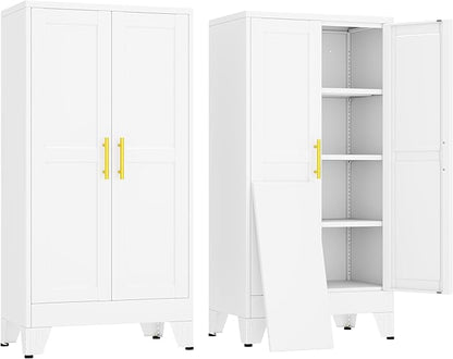 erosoei 47" H Metal Garage Storage Cabinet, Metal Pantry Cabinet with 2 Doors, Locker Steel Cabinet with 3 Adjustable Shelves, Freestanding Cupboard for Garage,Office,Home,Gym,School