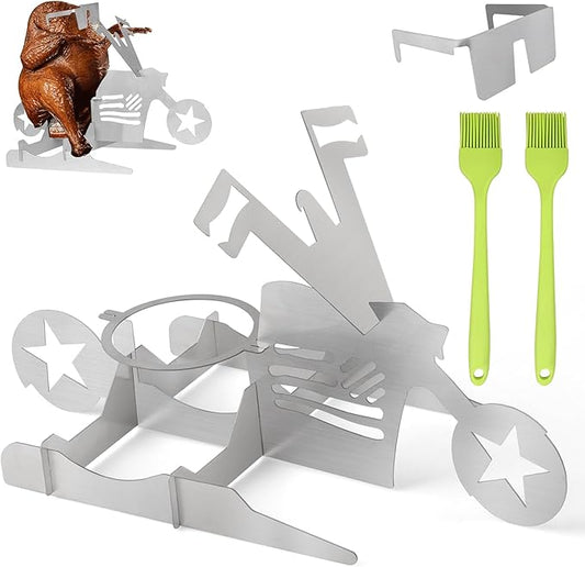 Chicken Holder Grill American Motorcycle BBQ, Portable Chicken Stand BBQ, Beer Can Holder Grill with Glasses, Chicken Grill for Oven Grill Oven Camping Kitchen Supplies Indoor Outdoor