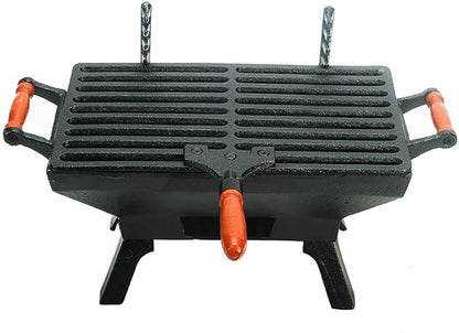 Sungmor Heavy Duty Cast Iron BBQ Grill - Indoor Outdoor Tabletop Small Charcoal Grill Stove - 31.5 x 19CM, Rectangle - Ideal Smoker Grill for Barbecues, Camping, Picnics, Parties