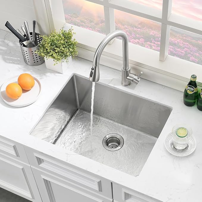 24 Inch Undermount Laundry Sink-Hovheir 24x19x12 Inch Stainless Steel Utility Sink 16 Gauge Stainless Steel Undermount Single Bowl Deep Laundry Room Sinks Outdoor with Bottom Grid