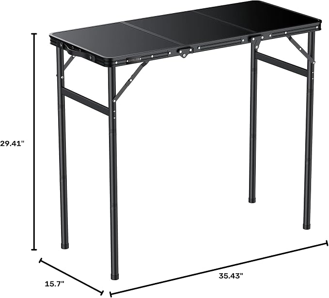 GARLLEN Folding Camping Table Max Capacity 66lbs, 3-Height Max 29.41" | Lightweight Folding Picnic Table, Aluminum Portable Outdoor Table for Grill, Camping, Threaded Install, 35.4" L x 15.7" W