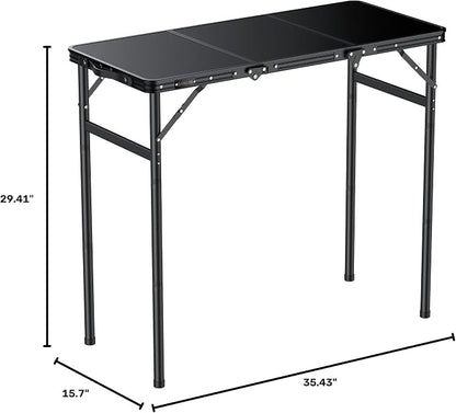 GARLLEN Folding Camping Table Max Capacity 66lbs, 3-Height Max 29.41" | Lightweight Folding Picnic Table, Aluminum Portable Outdoor Table for Grill, Camping, Threaded Install, 35.4" L x 15.7" W