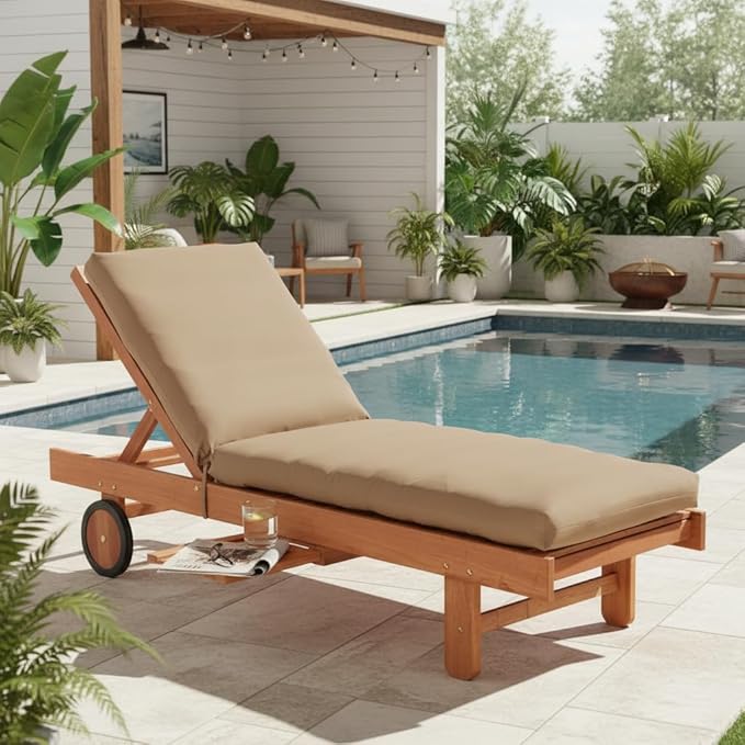 Modern Outdoor Chaise Lounge Cushion with Ties – Durable Polyester Fabric, Channel-Filled Polyfiber Insert, Removable Zippered Cover, Coronado