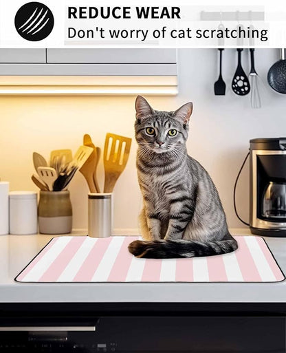 Stove Top Covers for Electric Stove 28.5x20.5 Inches,Pink Stripes HeatResistant Glass Cooktop Protector,Modern Farmhouse Pink White Vertical Striped Ceramic Stovetop Countertop Covers Mat,Oven Cover