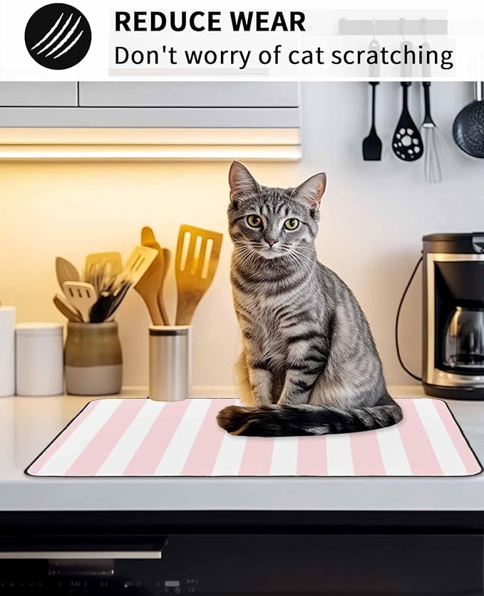 Stove Top Covers for Electric Stove 36x21 Inches, Pink Stripes HeatResistant Glass Cooktop Protector, Modern Farmhouse Pink White Vertical Striped Ceramic Stovetop Countertop Covers Mat, Oven Cover