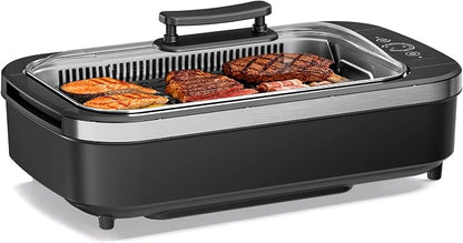 Electactic Indoor Electric Grill & Griddle Combo, Smokeless Nonstick Cooking for Steaks, Burgers, Vegetables and More, Dishwasher-Safe Design