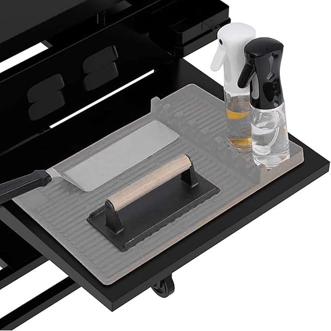 3 in 1 Grill Side Shelf Mat,Silicone Large Non-slip Grill Tool Mat for Blackstone,Utensil Rest with Drip Pad for Flat Top Grill Accessories, Outdoor Grill Utensils Holder for BBQ,Gray