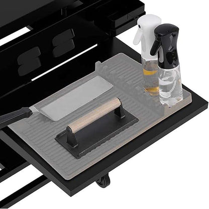 3 in 1 Grill Side Shelf Mat,Silicone Large Non-slip Grill Tool Mat for Blackstone,Utensil Rest with Drip Pad for Flat Top Grill Accessories, Outdoor Grill Utensils Holder for BBQ,Gray