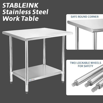 STABLEINK Stainless Steel Table with Undershelf 48x24 Inches 4ft for Prep | NSF Certified Heavy Duty Metal Work Table Workbench for Commercial Kitchen Restaurant Hotel Laundry Garage Chef Homemaker