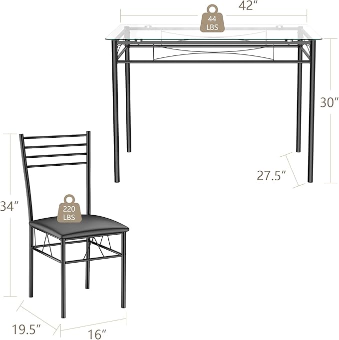 Tangkula Dining Table Set, 5 Pieces Dining Set with Tempered Glass Top Table and 4 Chairs, Kitchen Dining Room Furniture, Black
