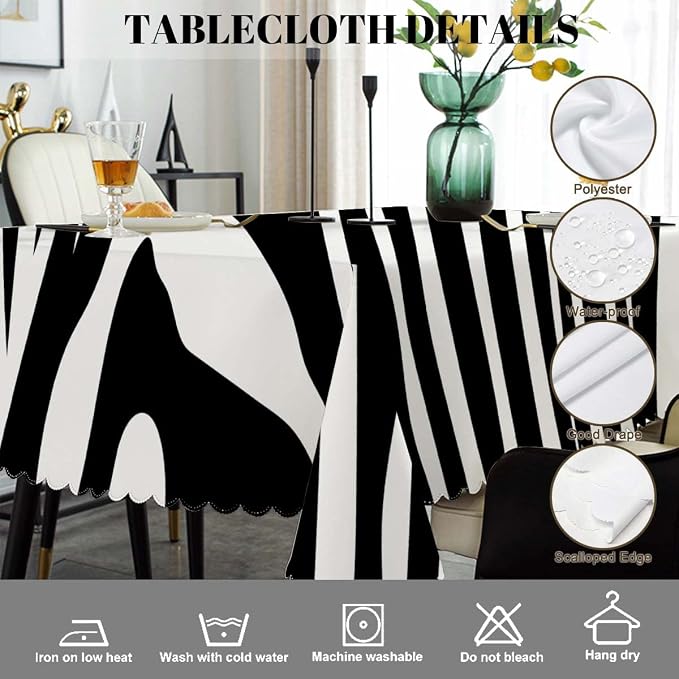 Swono Zebra Stripes 52"X70" Oblong Table Cloth Animal Skin Black and White Zebra Print Wrinkle Free Table Cover Farmhouse Tablecloth for Home Restaurant Picnic Indoor Outdoor Dining