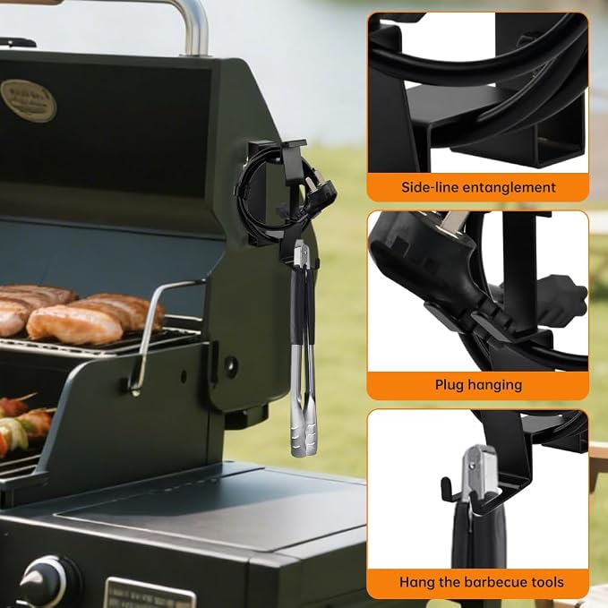 Magnetic Power Cord Organizer for Traeg Pellet Smoker Grill Cord Organizer | Metal Cord Wrap Holder for Pellet Grill Electric Smoker, Magnetic Cord Holder Cable Organizer with Hook and 6 Cable Ties