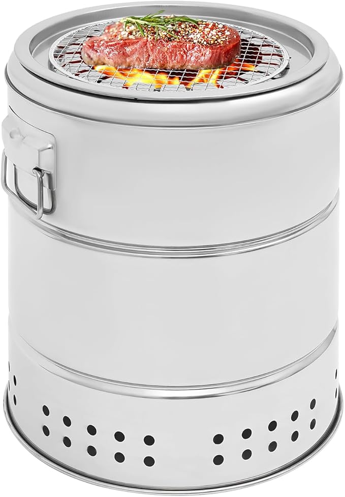 Portable Smokeless Barbecue Charcoal Barrel Grill Large Portable Charcoal Grills with 22 Skewers & Grill Mesh & Grease Tray BBQ Grill Barrel for Small Barbecues Picnics Camping
