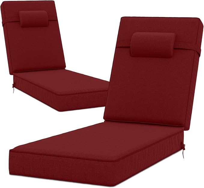 80 x 26 x 4 Inch Olefin Chaise Lounge Cushions, Lounge Chair Cushions with Headrest for Outdoor Furniture - Weather and Fade Resistant Patio Replacement Furniture Lounge Chair Cushion Set of 2