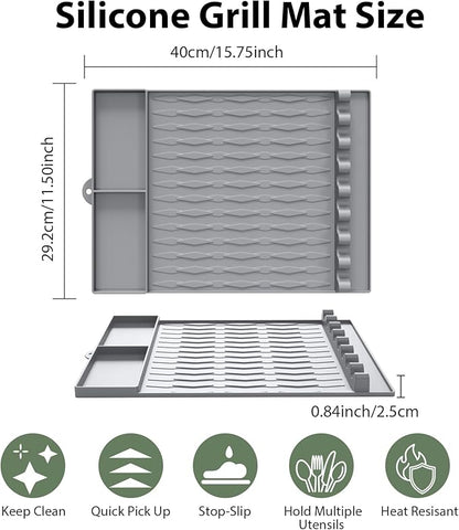 Jalopink Heat-Resistant Silicone Grill Mat Compatible with Blackstone, 15.75"x11.5" Non-Stick BBQ Grill Pad, Reusable Outdoor Spatula Mat for Griddle, Kitchen, Patio Accessories(Grey)