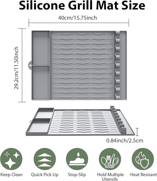 Jalopink Heat-Resistant Silicone Grill Mat Compatible with Blackstone, 15.75"x11.5" Non-Stick BBQ Grill Pad, Reusable Outdoor Spatula Mat for Griddle, Kitchen, Patio Accessories(Grey)