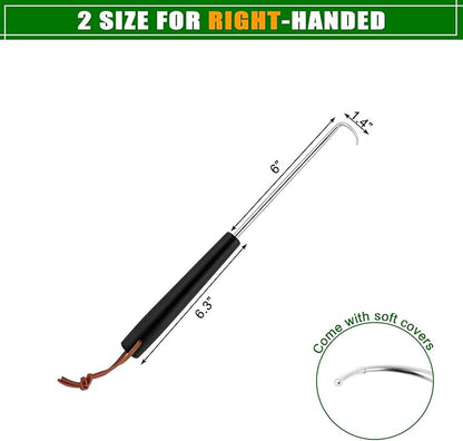 Meat Hook Flipper Set of 2, HaSteeL Stainless Steel Pigtail Food Flipper Turner 12Inch, BBQ Accessories Great for Grilling Smoking Frying, Long Body & ABS Handle, Easy to Clean & Right Handed