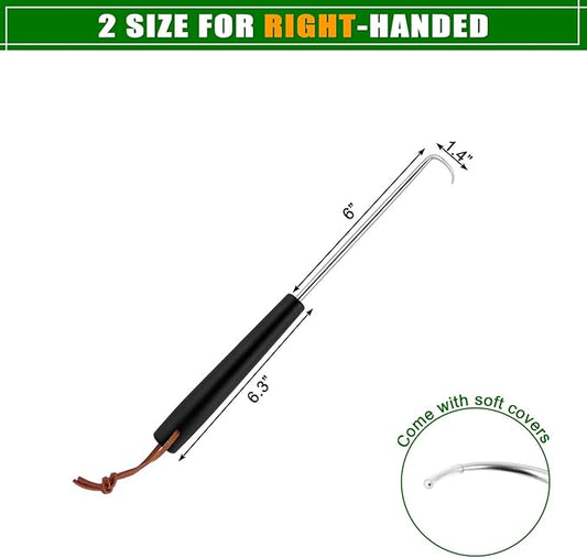 Meat Hook Flipper Set of 2, HaSteeL Stainless Steel Pigtail Food Flipper Turner 12Inch, BBQ Accessories Great for Grilling Smoking Frying, Long Body & ABS Handle, Easy to Clean & Right Handed