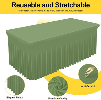 Smiry Spandex Elastic Fitted Table Cloth Skirt for 4FT Rectangle Table | Stretch Washable Table Cloth, Banquet Table Cover for Wedding, Party, Indoor & Trade Shows, (Sage Green, 48Lx24Wx30H)