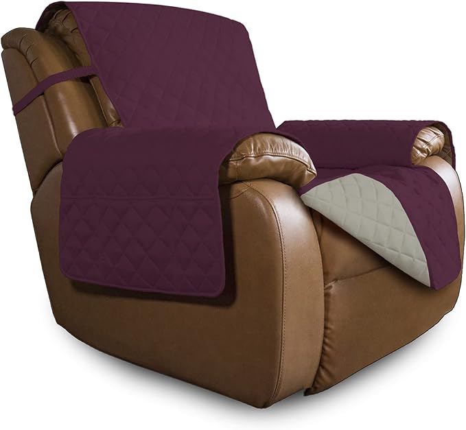 Easy-Going Reversible Couch Cover, Oversized Recliner, Wine/Beige | Machine Washable Slipcover For Dogs, Water Resistant Furniture Mat For Living Room, Non-Slip Sofa Cover, Pet Friendly