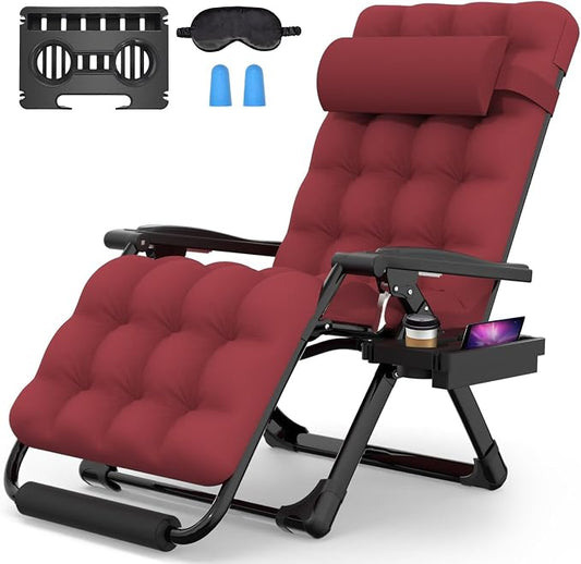 Suteck Oversized Zero Gravity Chair, 29" XL Reclining Lounge Chairs | W/Removable Cushion&Headrest, Upgraded Lock, Big Cup Holder and Footrest, Reclining Camping Chair Recliner for Indoor Outdoor