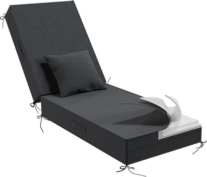 Outdoor Water-Resistant Olefin Chaise Lounge Cushions with Pillow, Weather and Fade Resistant Patio Furniture Lounge Chair Cushion Ideal for Patio, Lawn, Garden, Dark Gray, 80"L x 26"W x 5"T