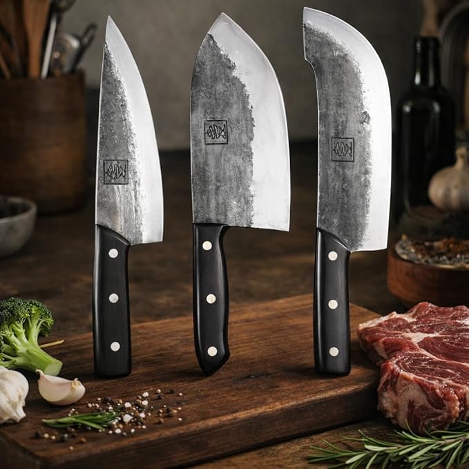 COOLINA The Ultimate Trio Professional Kitchen High-Carbon Steel Knife Set | Handmade Knives for Daily Kitchen Tasks | Full Tang, Ergonomic, Razor Sharp (Tungsten, Galba, Daozi)