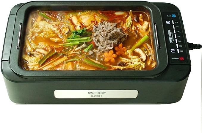 SMART BERRY 3 in 1 Smokeless Electric Indoor Grill, Nonstick Grill/Griddle Plates, hot pot, Glass Lid, Portable Korean BBQ Grill with 7-Level Control, HOT POT set Black
