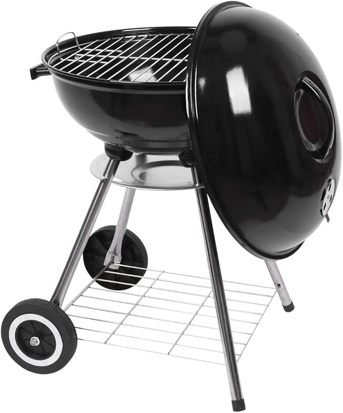 Portable BBQ Charcoal Grill, 18'' Outdoor Charcoal Grilling Oven with Wheel, Traditional Camping Cooking Barbecue Grill