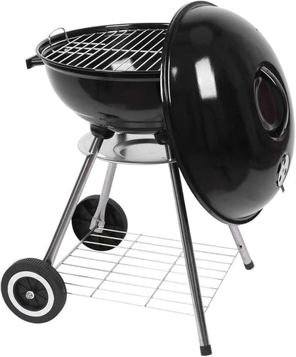 Portable BBQ Charcoal Grill, 18'' Outdoor Charcoal Grilling Oven with Wheel, Traditional Camping Cooking Barbecue Grill