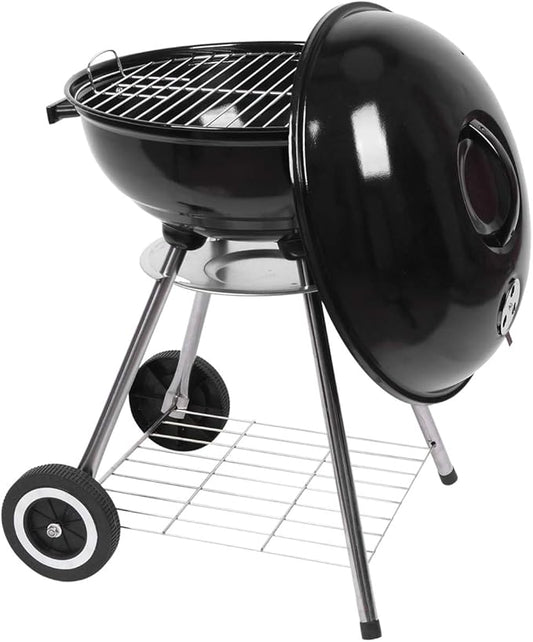 Portable BBQ Charcoal Grill, 18'' Outdoor Charcoal Grilling Oven with Wheel, Traditional Camping Cooking Barbecue Grill