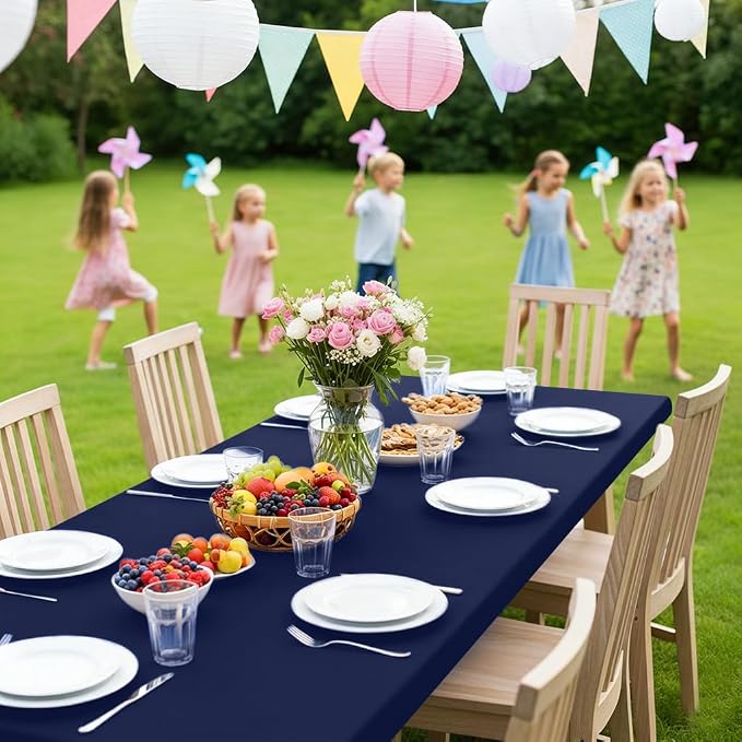 Smiry Rectangle Picnic Table Cloth, Waterproof Elastic Fitted Tablecloths for 6 Foot Tables, Washable Polyester Table Cover for Camping, Indoor and Outdoor (Navy, 30"x72")