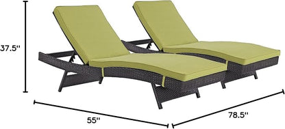 Modway Convene Wicker Rattan Outdoor Patio Chaise Lounge Chairs in Espresso Peridot - Set of 2