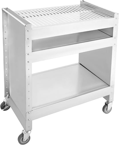 Grill Cart with Adjustable Shelves, Stainless Steel BBQ on Wheels for Patio, Garden & Outdoor Cooking, Portable Charcoal Barbecue Grill Cart for Home Use