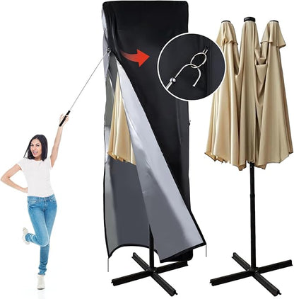 DOCEPERT Patio Umbrella Parasol Cover, 420D Waterproof Outdoor, Fits 13-15 ft Double-Sided Large Umbrella, Garden, Top Vent, Zipper, Windproof Anti-UV