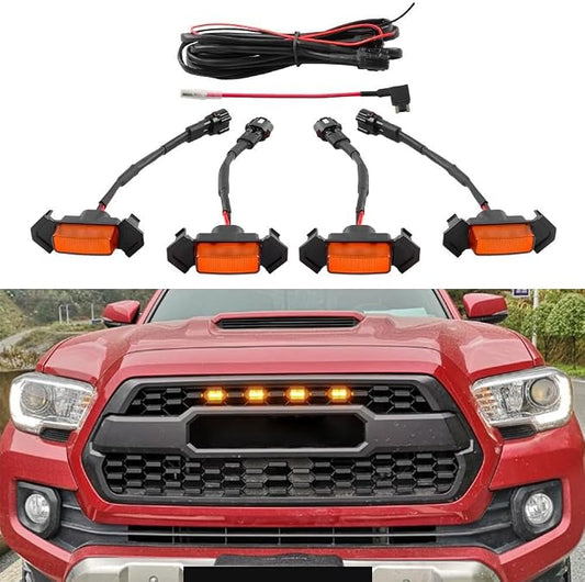 LED Amber Grille Light for TACOMA TRD 2016 2017 2018, Center Grill Running Light, 4PCS Bulbs with Waterproof Connector Cables Kit and Fuse
