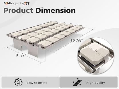 16 7/8" Briquette Tray with Ceramic Briquettes, 3 Pack Stainless Steel Heat Plate & 84 Pack Ceramic Briquette Replacement Parts for Lynx L27 L36 L30 L42 L54 LBQ48 LDR21 CS30 LBQ36 Gas Grill