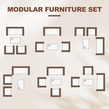 4-Piece Patio Furniture Set, Outdoor Wicker Conversation Set with Tempered Glass Coffee Table, Heavy Duty PE Rattan Sectional Sofa & Washable Cushions for Backyard, Deck, Poolside (Brown Rattan/Beige)