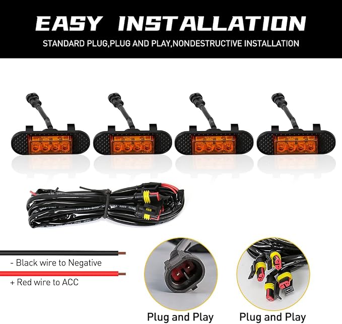 LED Grill Lights For Ford Bronco 2021 2022 2023 Amber Grille Lamps Kit 4 Pcs with Fuse