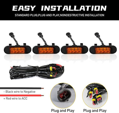 LED Grill Lights For Ford Bronco 2021 2022 2023 Amber Grille Lamps Kit 4 Pcs with Fuse