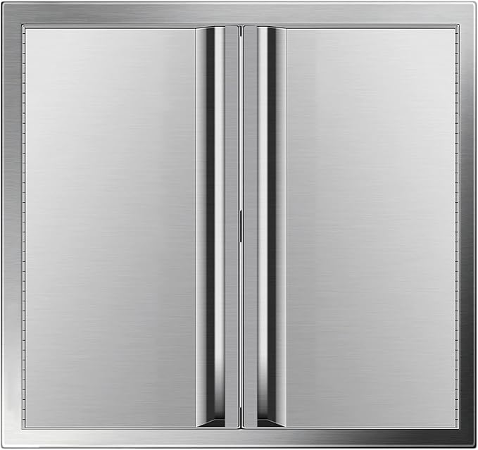 VEVOR BBQ Access Door, 24W x 24H Inch Double Outdoor Kitchen Door, Stainless Steel Flush Mount Door, Wall Vertical Door with Recessed Handles, for BBQ Island, Grilling Station, Outside Cabinet