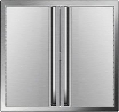 VEVOR BBQ Access Door, 24W x 24H Inch Double Outdoor Kitchen Door, Stainless Steel Flush Mount Door, Wall Vertical Door with Recessed Handles, for BBQ Island, Grilling Station, Outside Cabinet